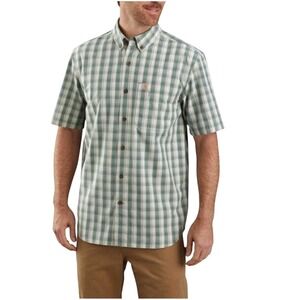 Carhartt Relaxed Fit Shirt Button Down Short Sleeve Plaid Casual Work Green LG